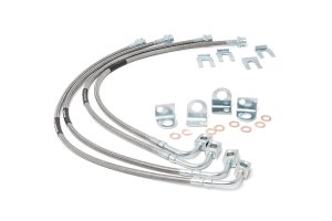 Jeep Wrangler Brake Lines - Front + Rear - Rough Country - Extended - Stainless - '07-'10
